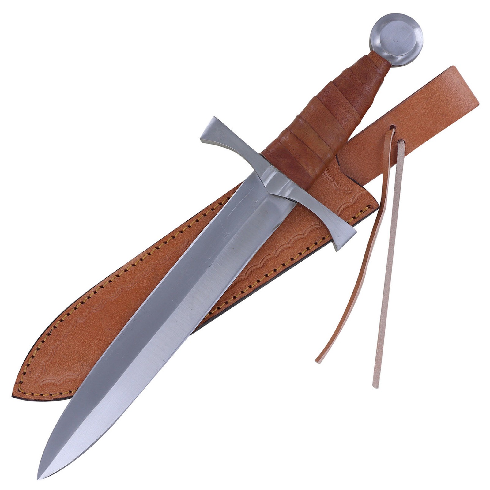 Medieval Cosplay Dagger Replica Carbon Steel Blade Leather Wrap Handle & Sheath