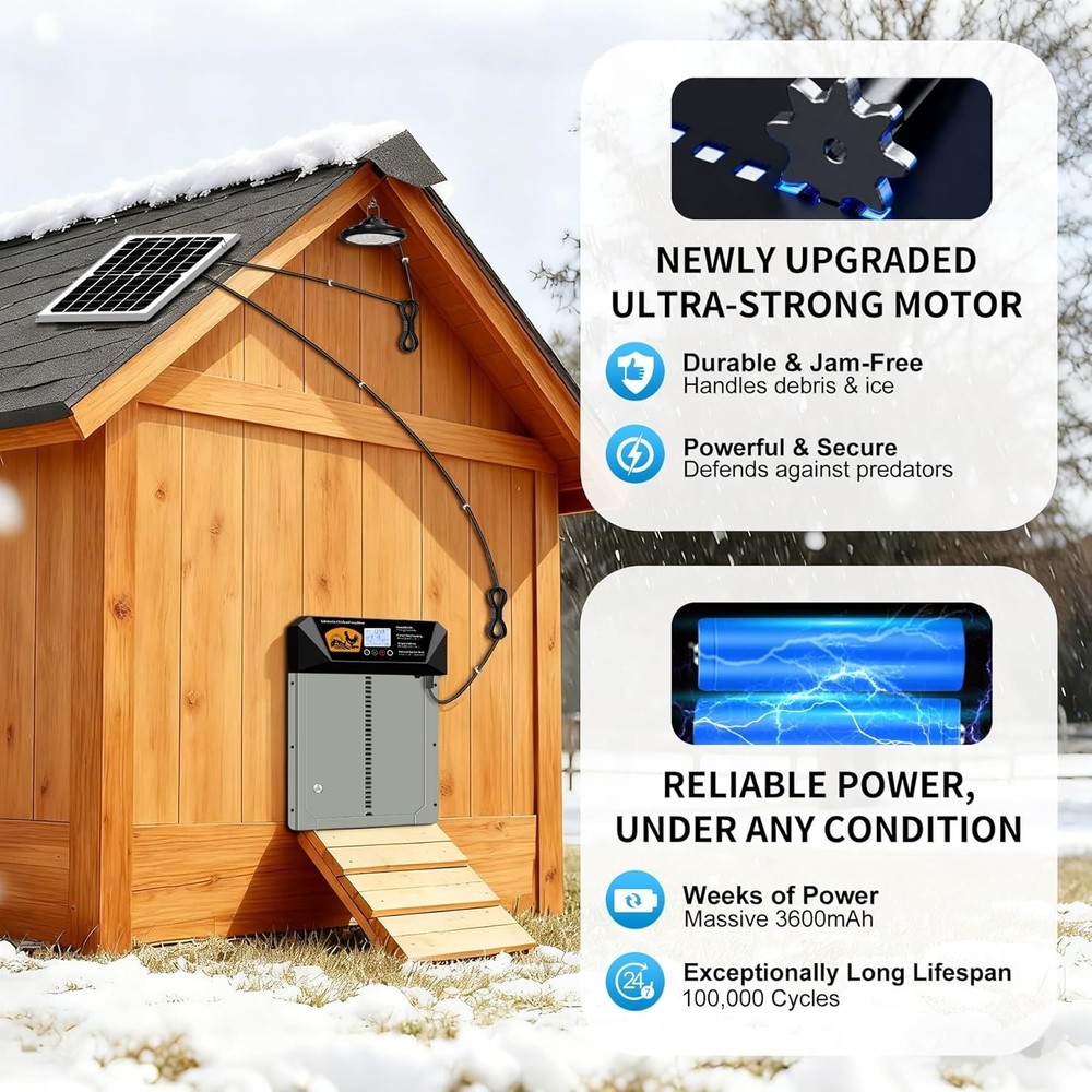 Extra Large Automatic Chicken Coop Door Solar Powered with Timer Light