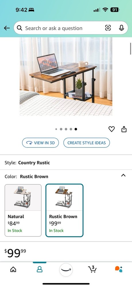 Tangkula Height Adjustable C Shaped End Table With Locking Wheels