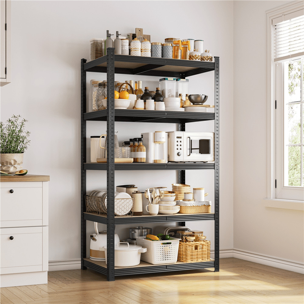 5-Tier Metal Boltless & Adjustable Storage Rack, Black