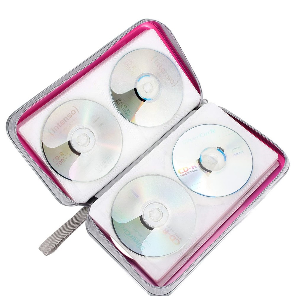 Siveit CD Case Holder, 80 Capacity CD/DVD Holders 80 Capacity, Pink