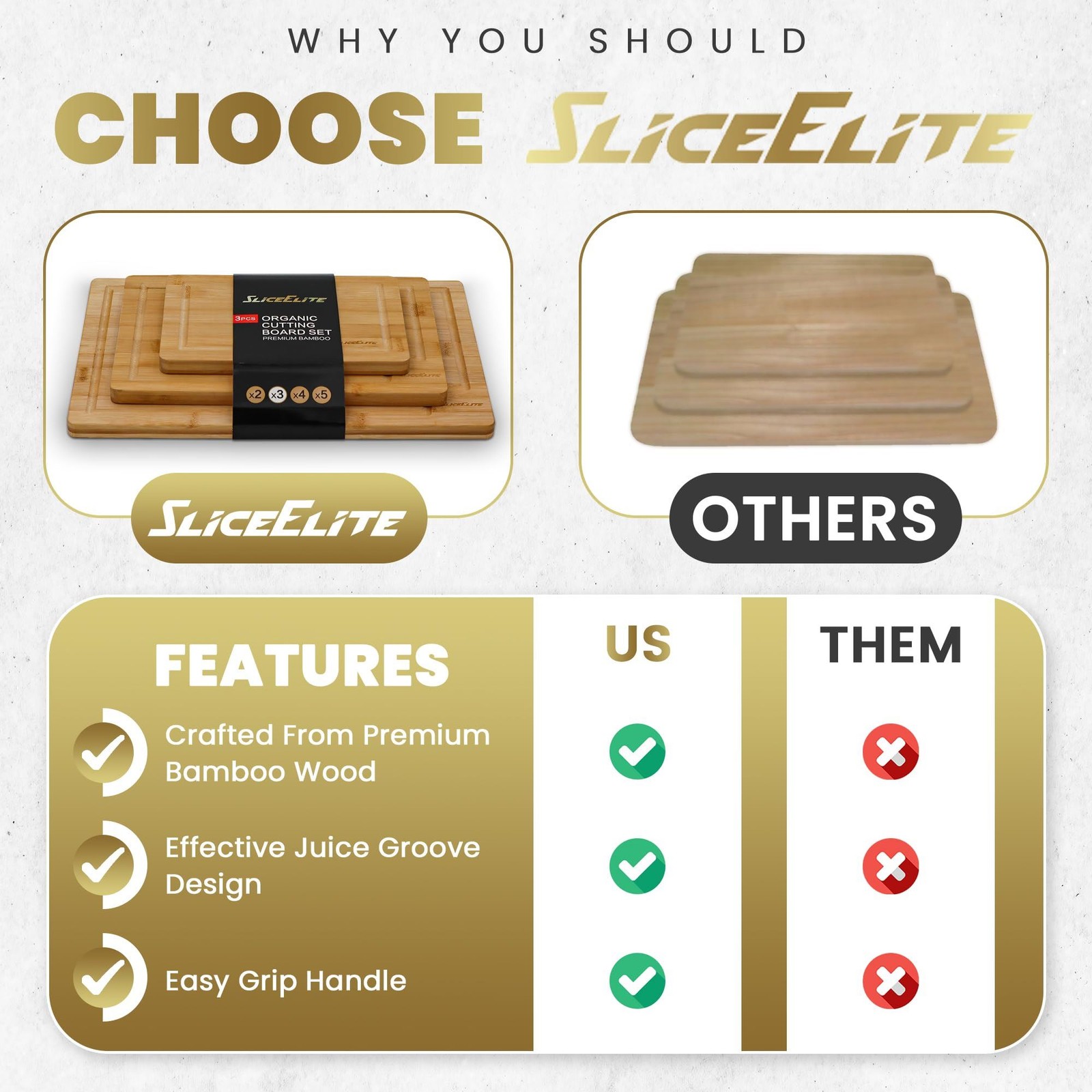 Bamboo Cutting Board Set of 3 – Wooden Boards with Handles for Kitchen