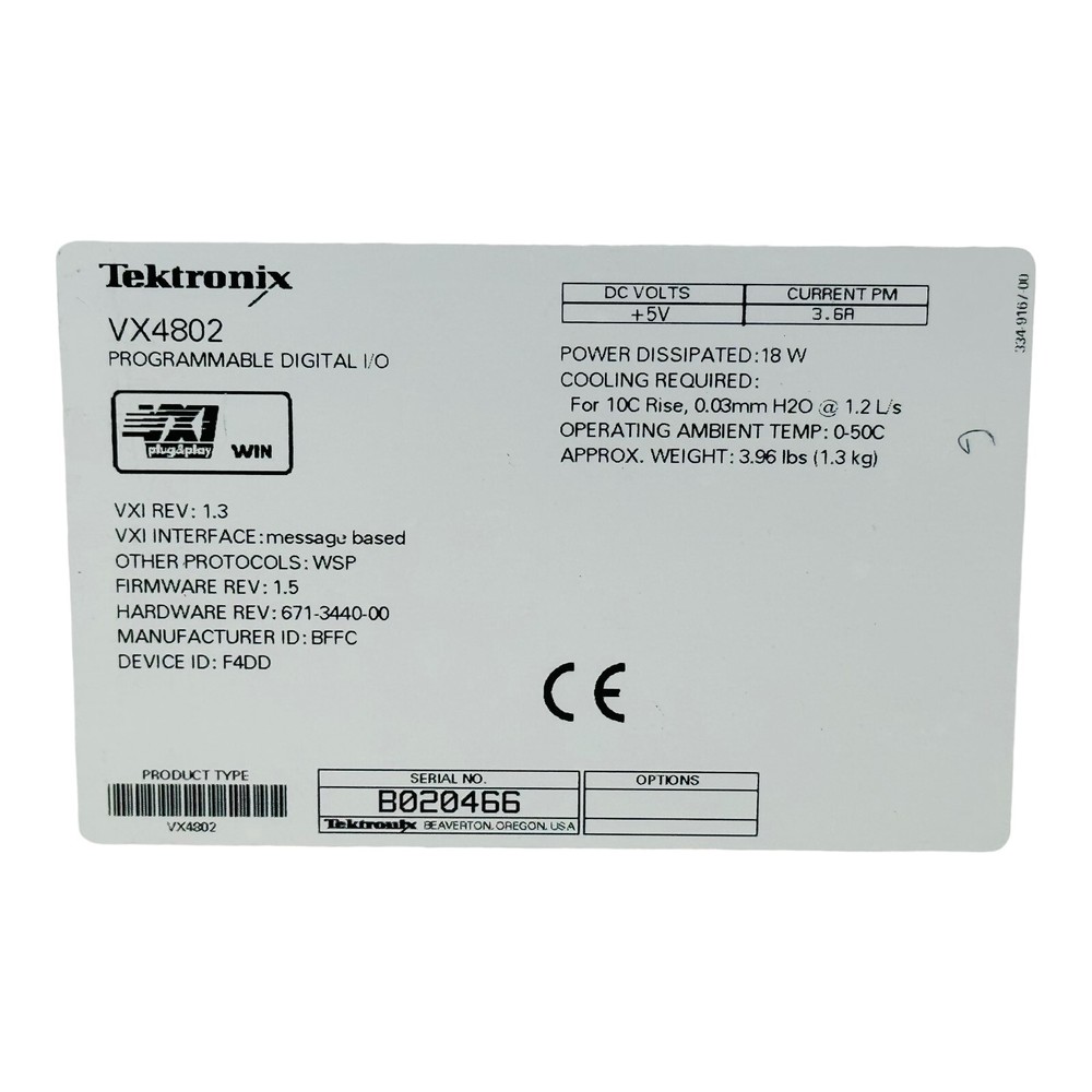 TEKTRONIX VX4802 PROGRAMMABLE DIGITAL I/O VXI MODULE SN B020466