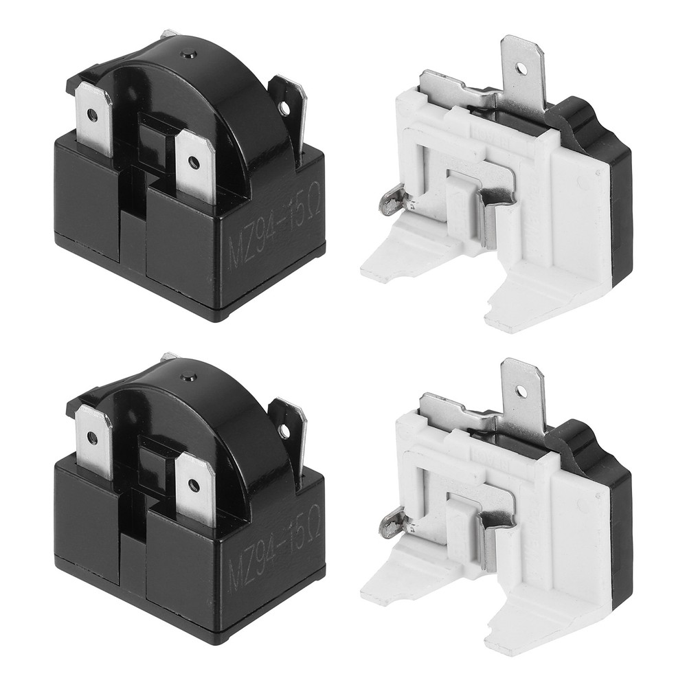 2 Set PTC Refrigerator Starter Relay 15 Ohm 4 Pin and 1/6HP Overload Protector