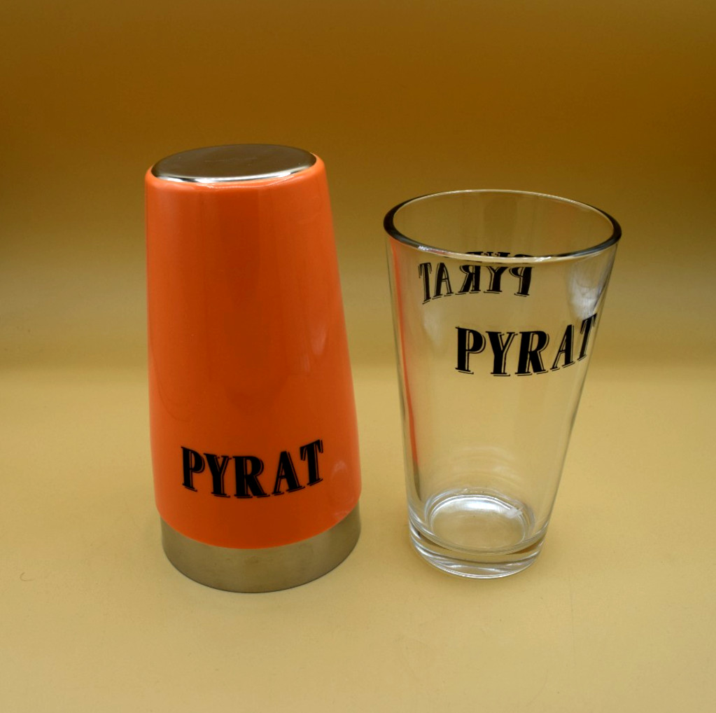 Pyrat Rum Shaker 2 Pc Set Boston Style Cocktail Shakers Stainless Steel & Glass