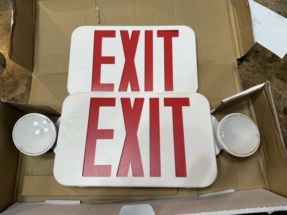LIT-PaTH LED Combo Emergency EXIT Sign 2 Adjustable Head Lights Back Up Battery