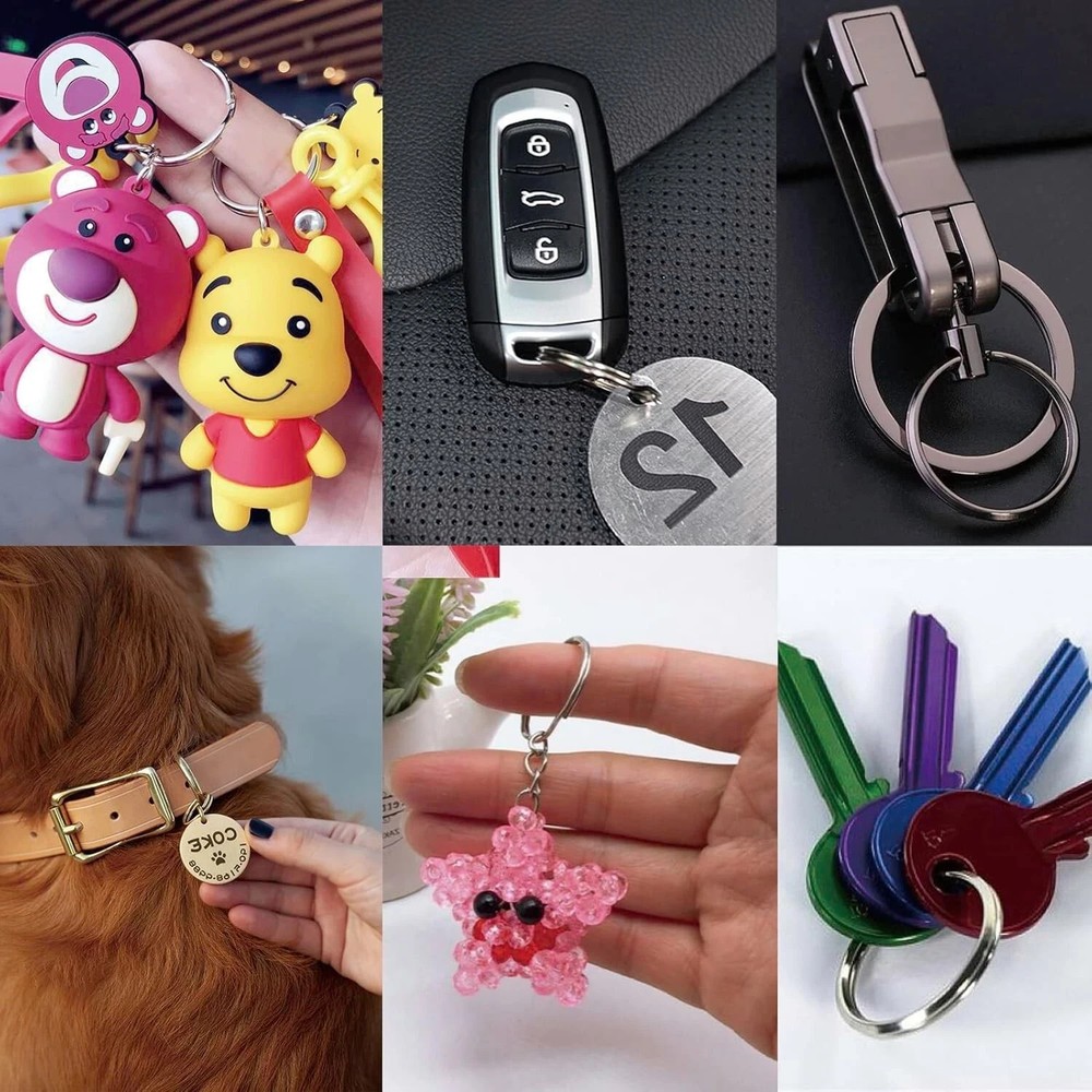 40 Pack Key Ring Keychain Mix 4 Sizes Black Metal Flat Split Key Chains Rings...