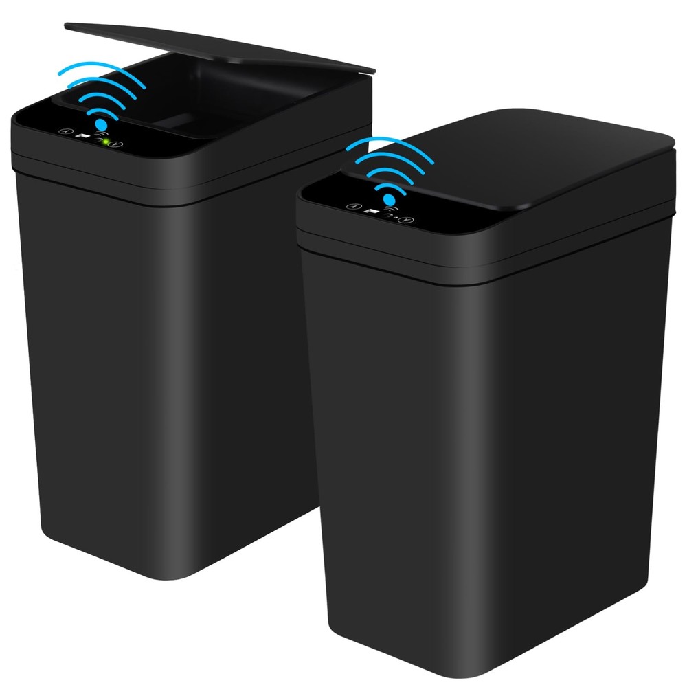 Anborry Bathroom Automatic Trash Small, 2 Pack 2.2 Gallon & Black