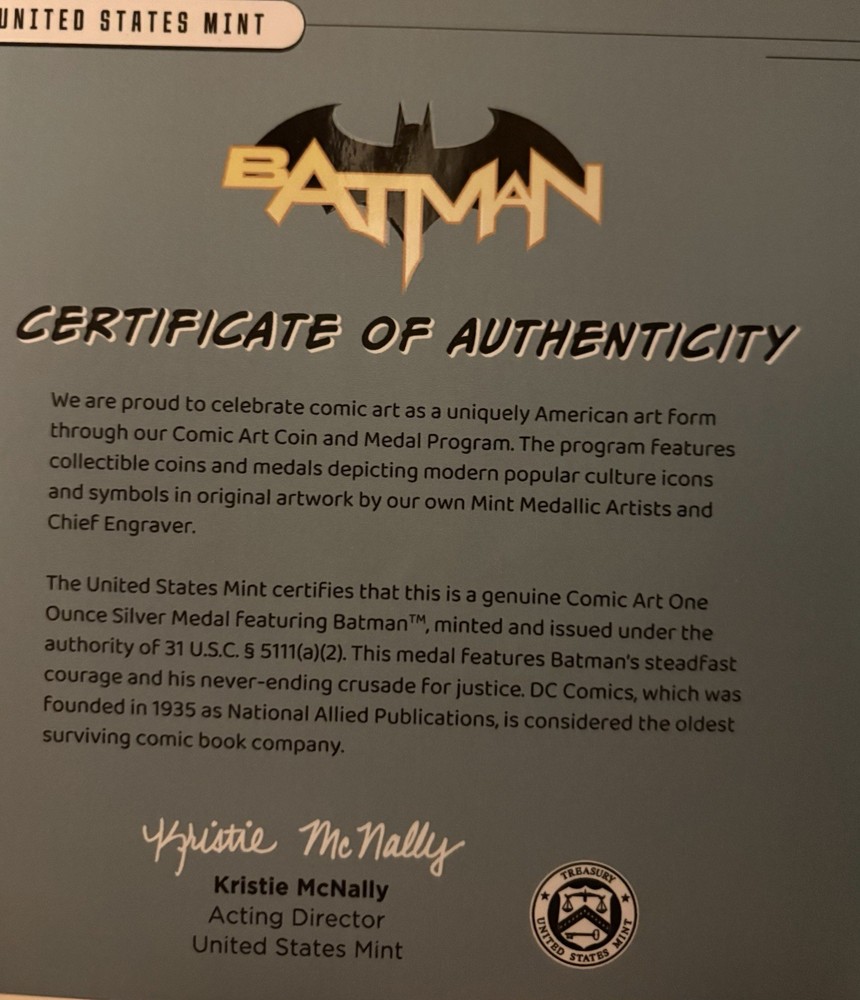 DC Comic Batman 1 Ounce.999 Silver