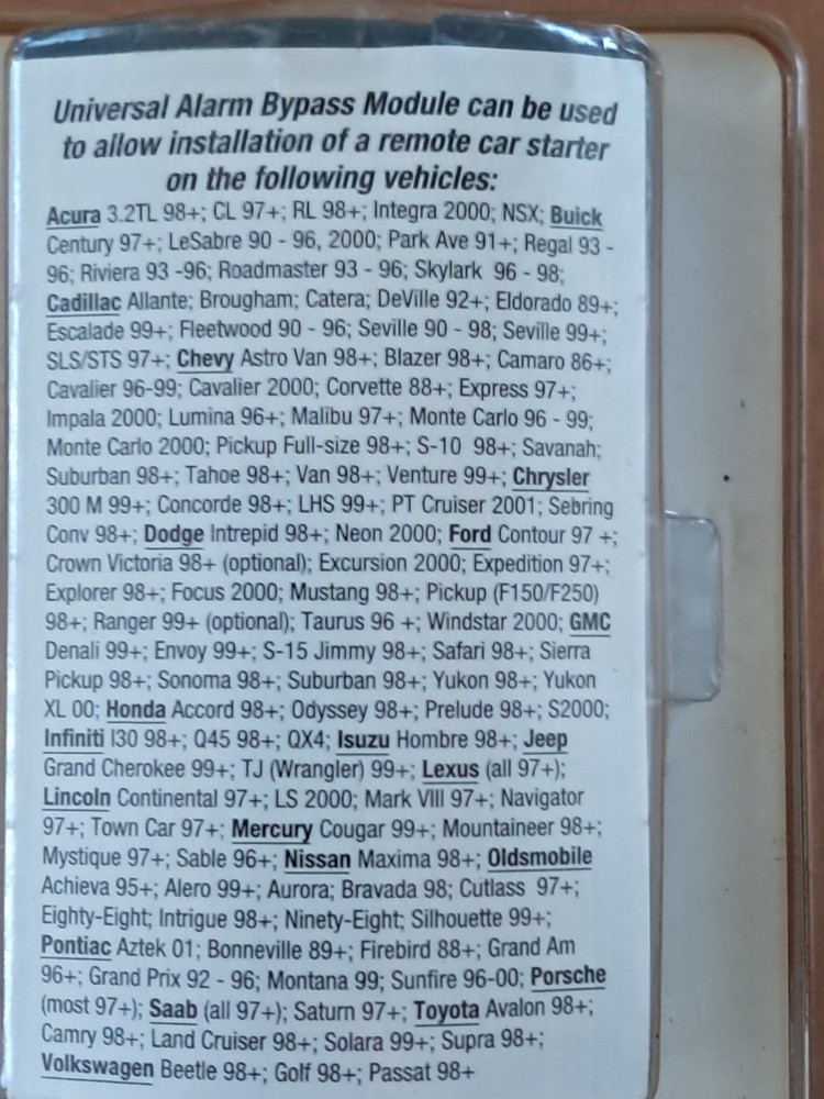 DesignTech Universal Alarm Bypass Module Model #29402 NOS Remote Car Accessory