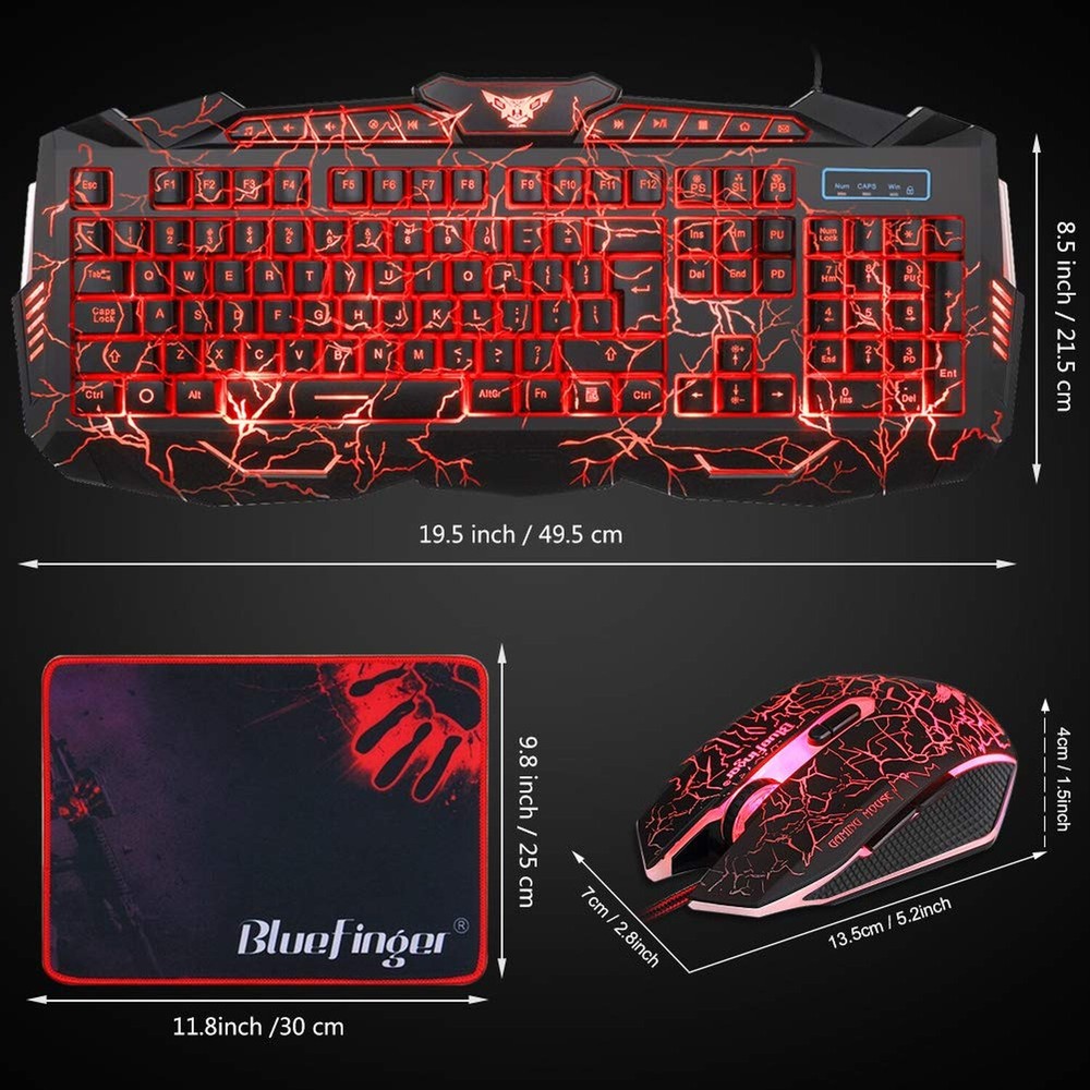 BlueFinger Backlit Gaming Keyboard and Mouse Combo,USB Wired Backlit Keyboard...