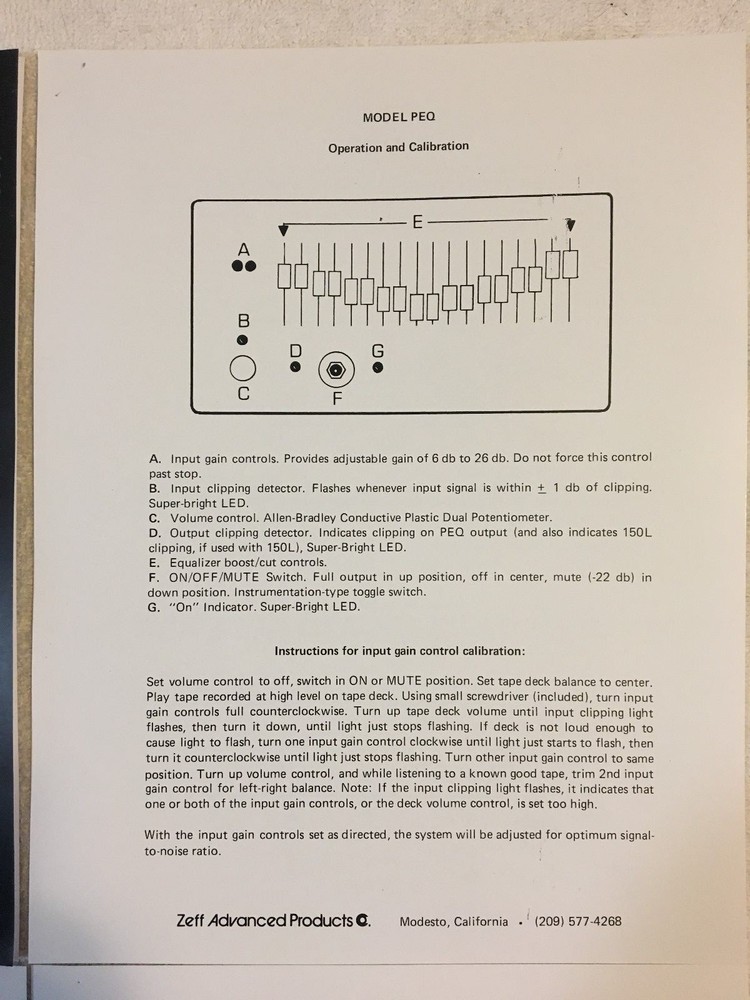 ZAPCO - PEQ/SEQ EQUALIZER - SET-UP AND WIRING DIAGRAM - HIGH QUALITY COPY!
