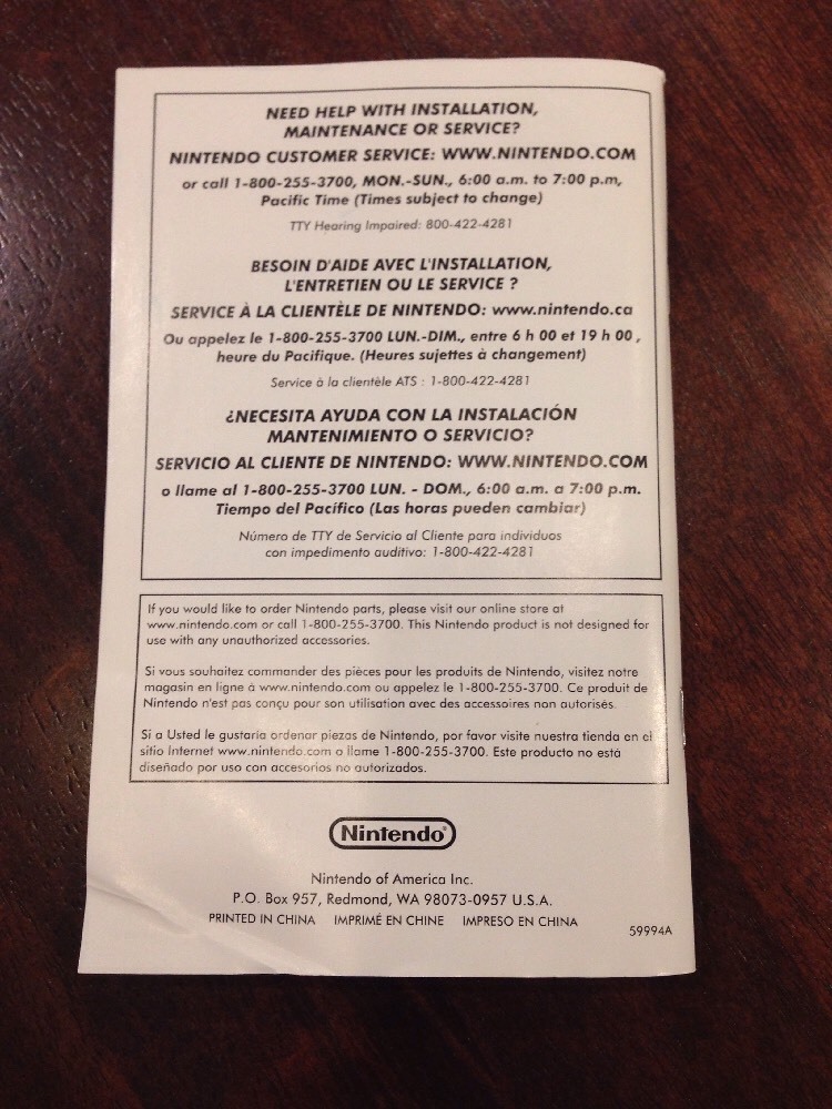 Nintendo DS Lite Instruction Book