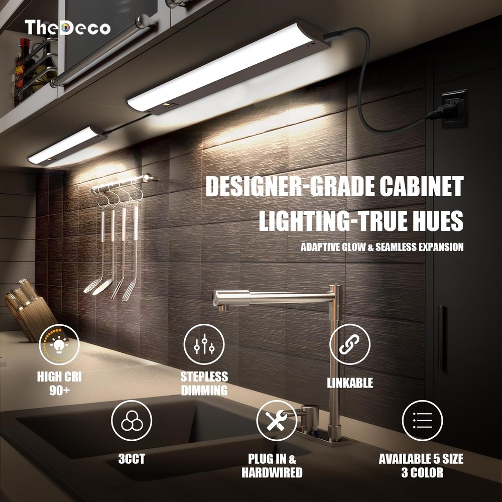 12 Inch LED Under Cabinet Light, Plug in Kitchen Lighting, 3CCT Selectable (3...