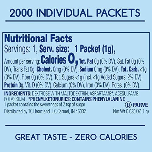 Zero Calorie Blue Sweetener Packets, 2000 Count, Aspartame Sugar Substitute