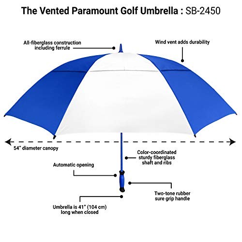 The Paramount Vented Large 64 inch Windproof Automatic Open Royal Blue & White