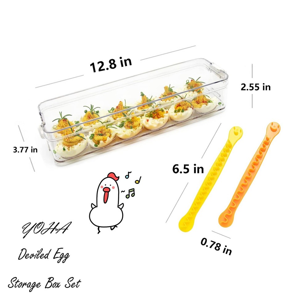 YOHA Clear Deviled Egg Tray Carrier with Lid 12 Grids Eggs Holder Case Refrig...
