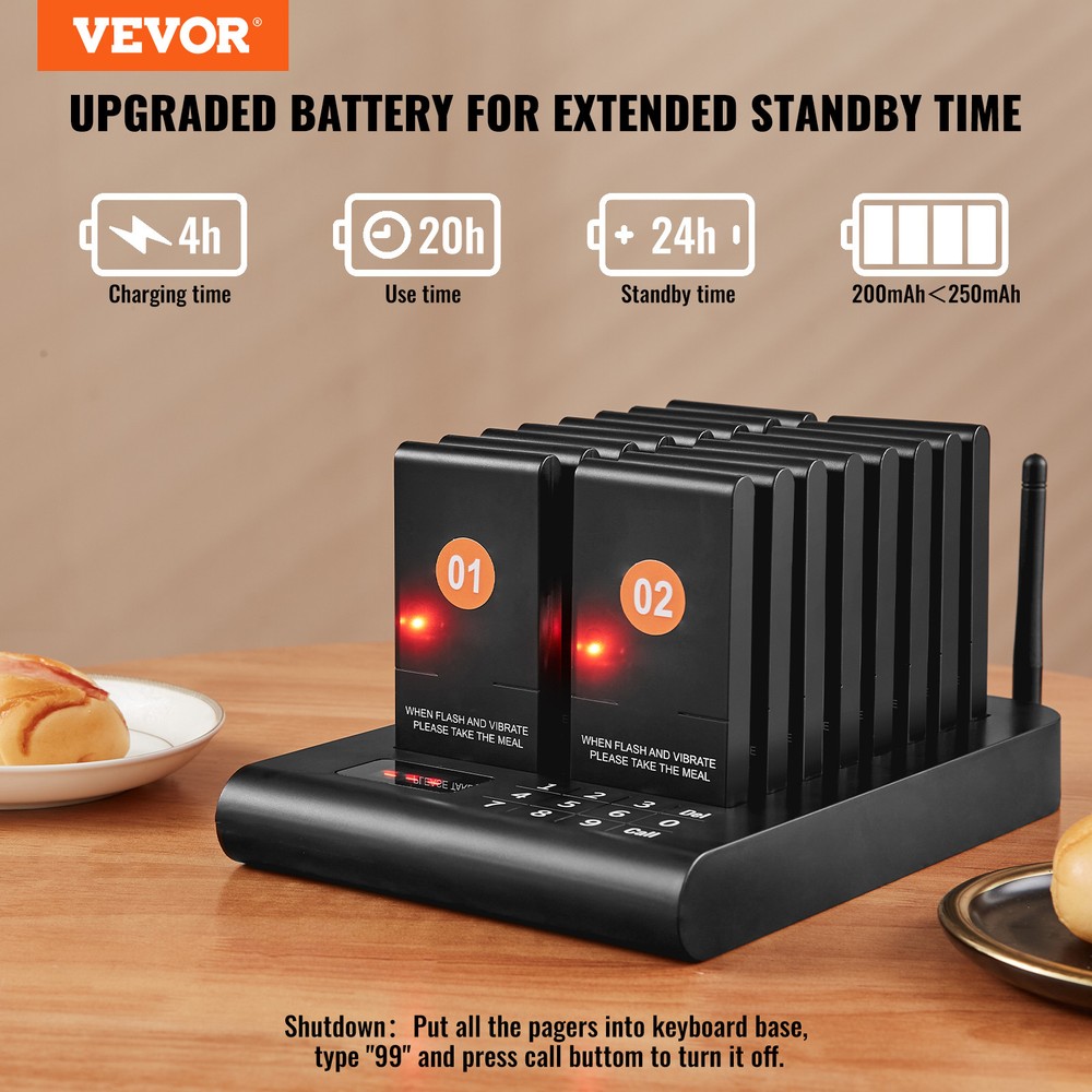VEVOR Restaurant Wireless Pager System 16 Call Coasters Guest Queuing Calling