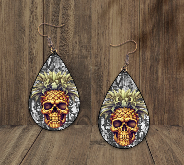 Pineapple Skull Teardrop Earrings