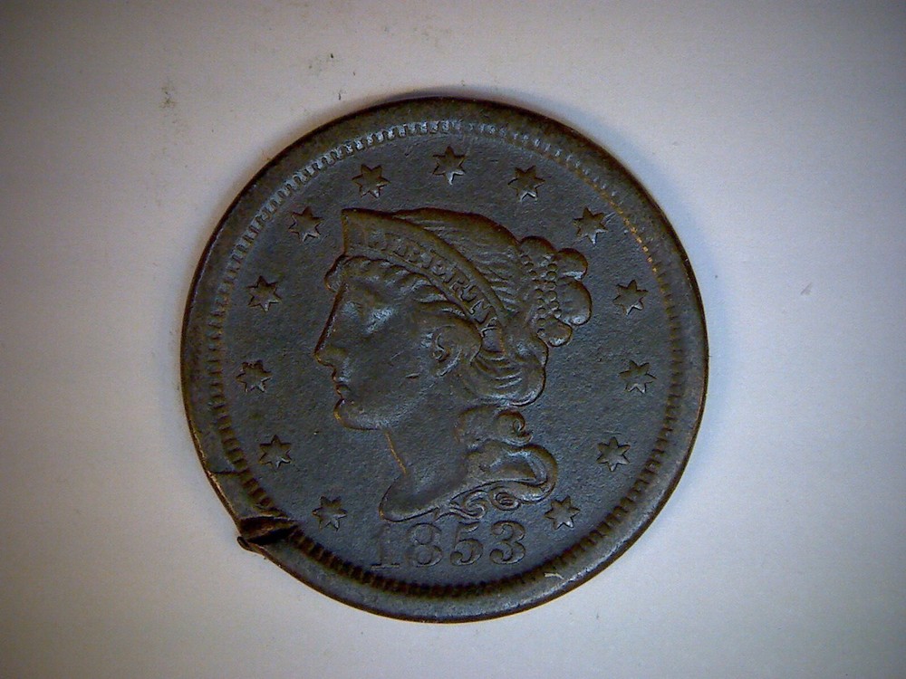 1853  U.S. LARGE CENT,   BRAIDED HAIR CENT,