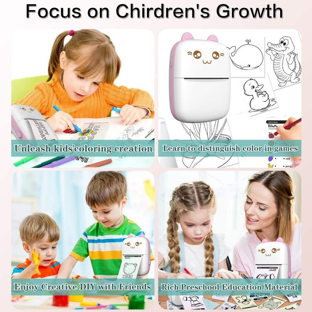 Mini Printer Portable, Inkless Sticker printer with 8 Rolls Paper, Bluetooth ...