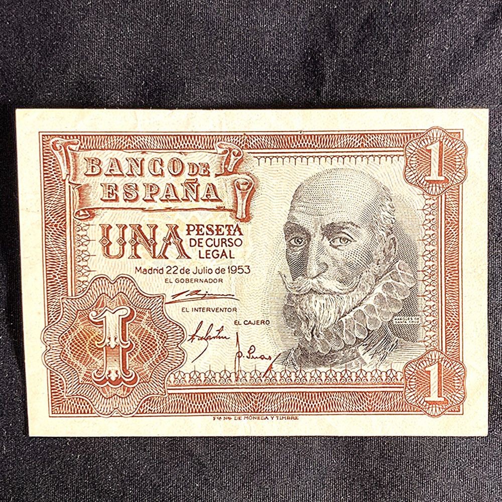 1953 Spain One (1) Peseta Banknote - Almost Uncirculated !!