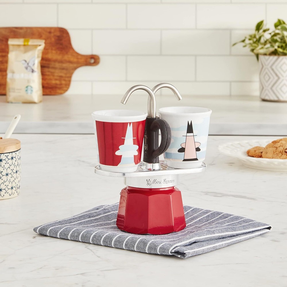 Mini Express Magritte: Mocha set including 2 cups coffee maker + 2 glasses