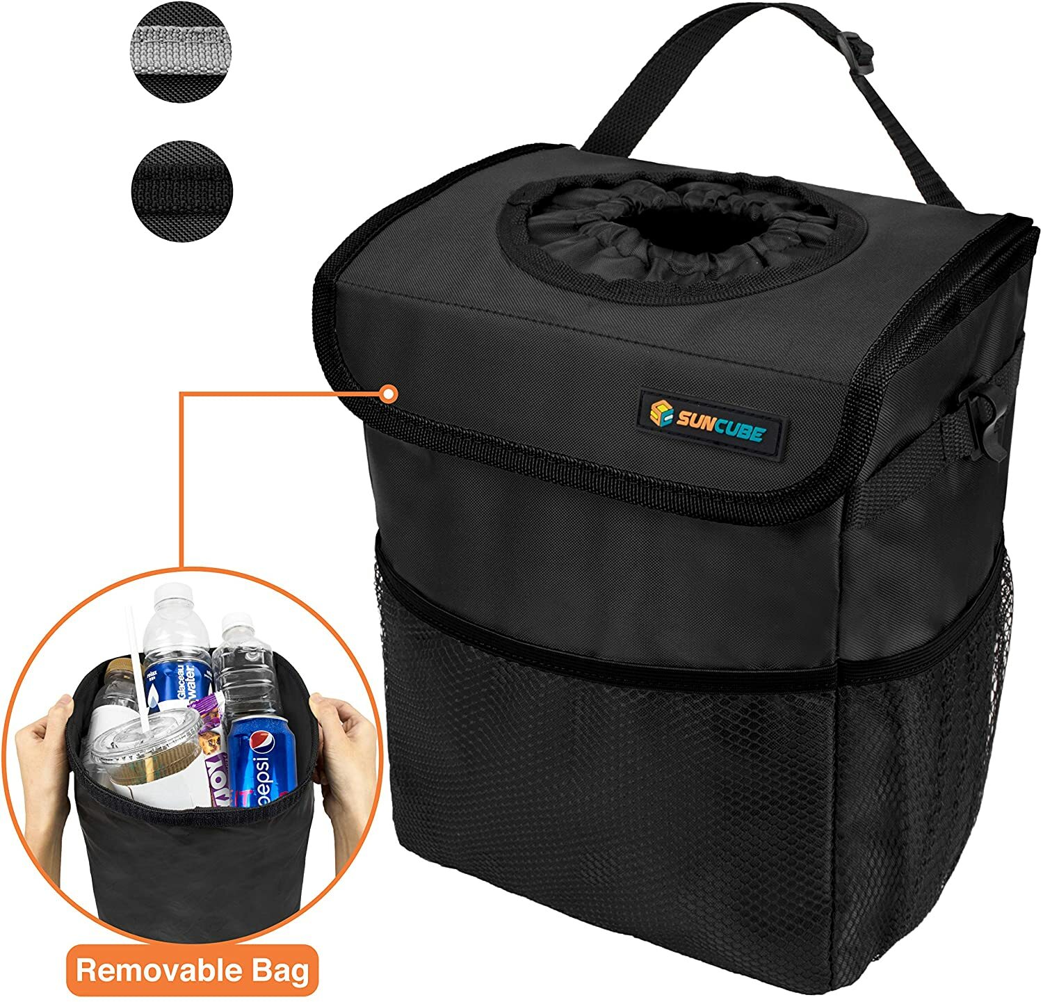 Portable Car Trash Can Garbage Bin Bag Organizer for Vehicles Waterproof Black