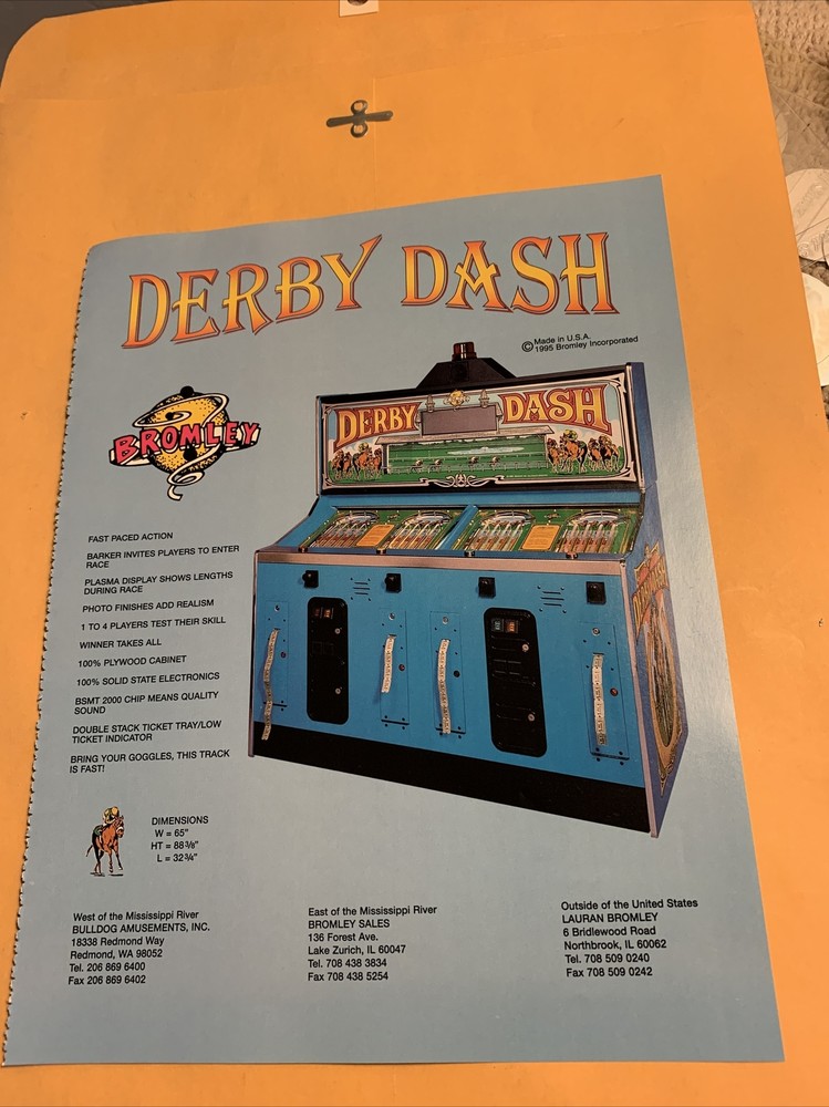 orginal 11-8 1/4” 2 Sides derby Dash Bromley arcade game FLYER AD