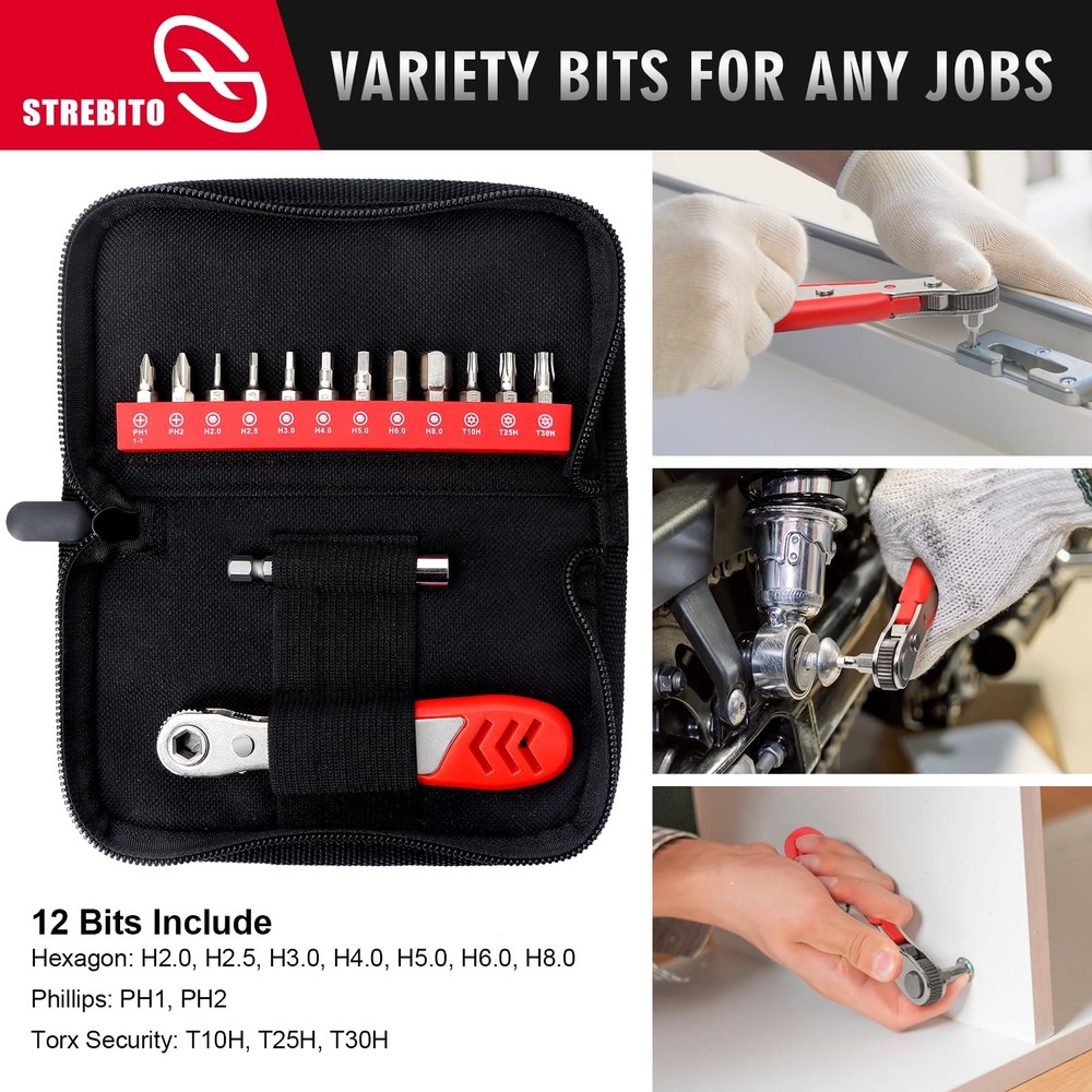 Right Angle Screwdriver 14 Piece Mini Ratchet Set, Offset Screwdriver Low Pro...