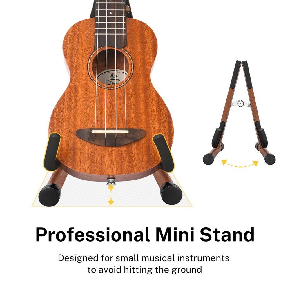 Solid Acacia Wood Ukulele Stand Adjustable Foldable Guitar Violin Mandolin Stand