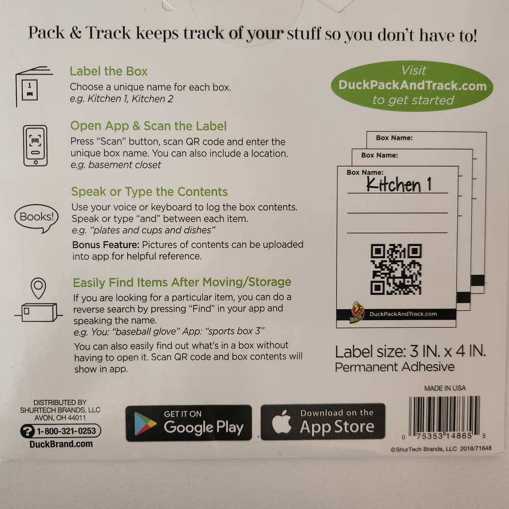 Pack & Track 40 Labels Duck Permanent Labeling Locating Storage App 3x4 NEW