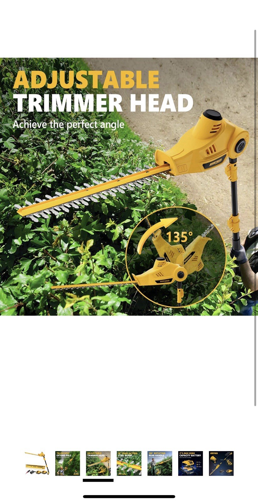 20V MAX Pole Hedge Trimmer,Telescoping Pole Hedge Trimmer,with 2 Packs 2.0Ah ...
