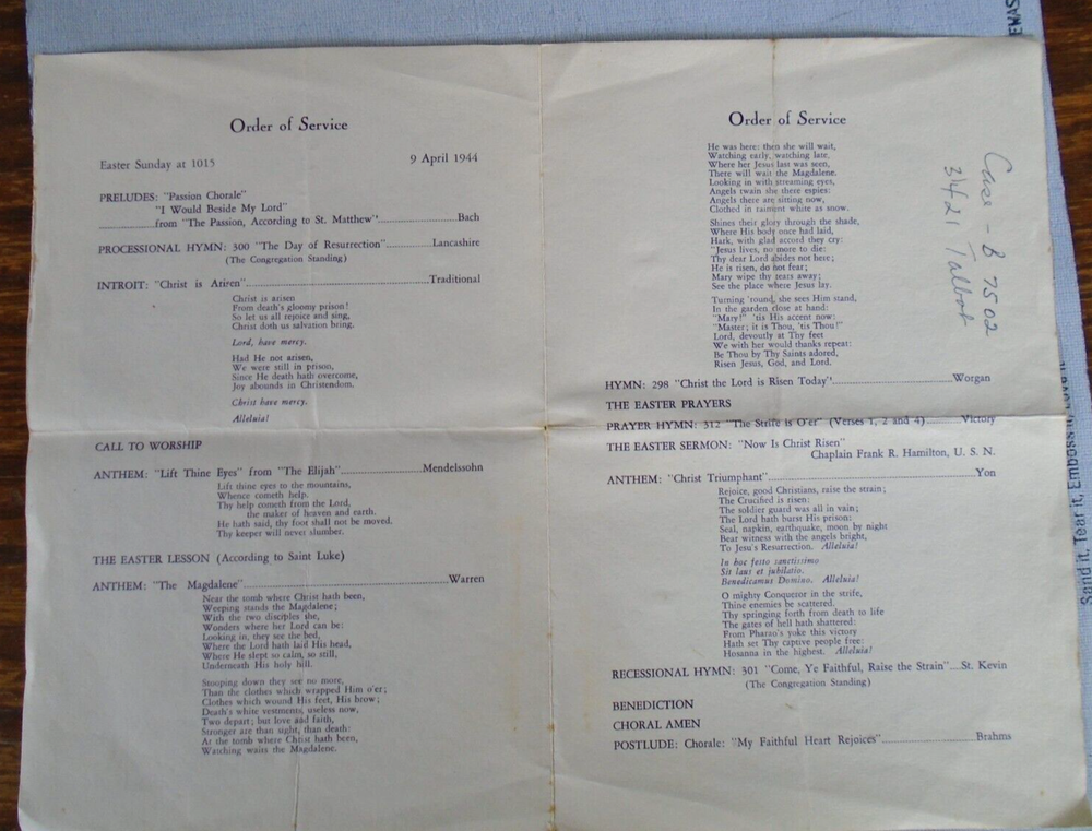 North Chapel, Naval Training Center, San Diego, 1944 Easter Sunday program