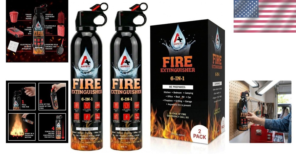Compact Fire Extinguisher 2-Pack with Quick Pull & Aim - Safe for Kitchen & Car