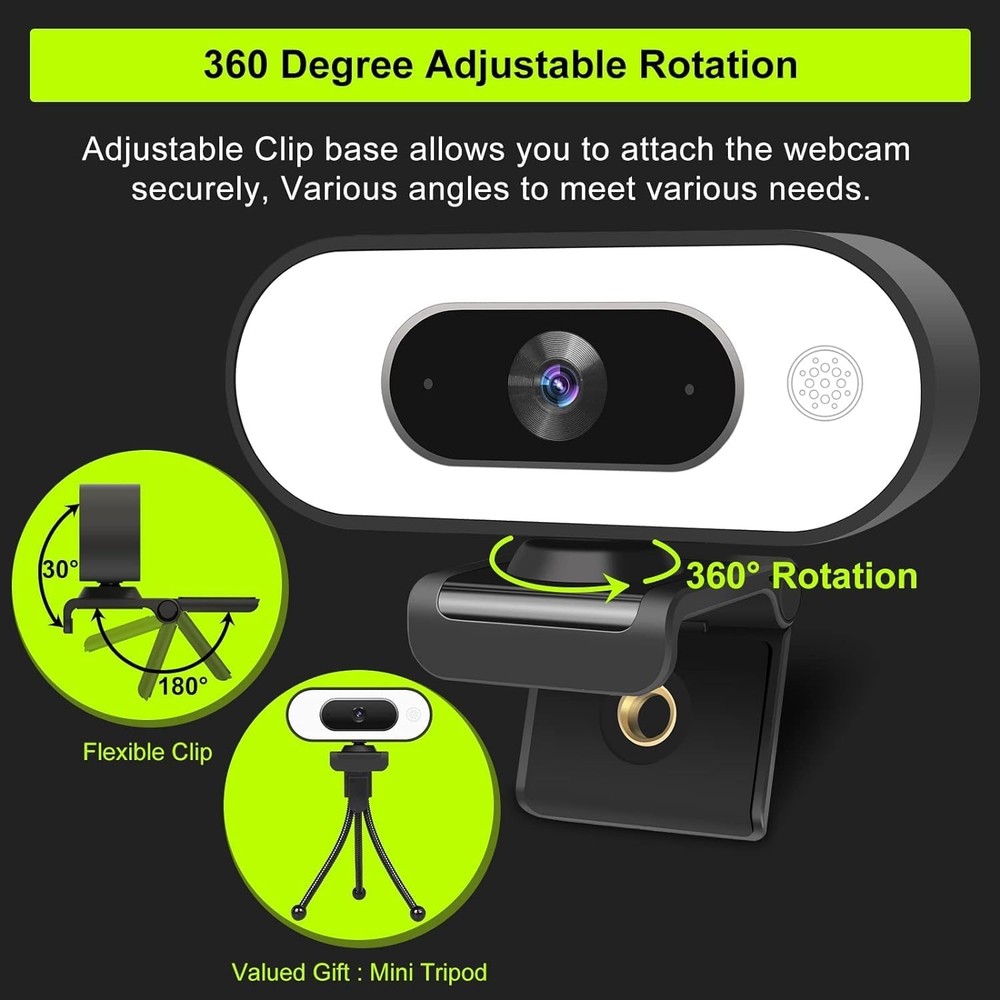 STREAMING CAMERA WITH MICROPHONE RING LIGHT 1080P Full Hd Computer PC Webcam