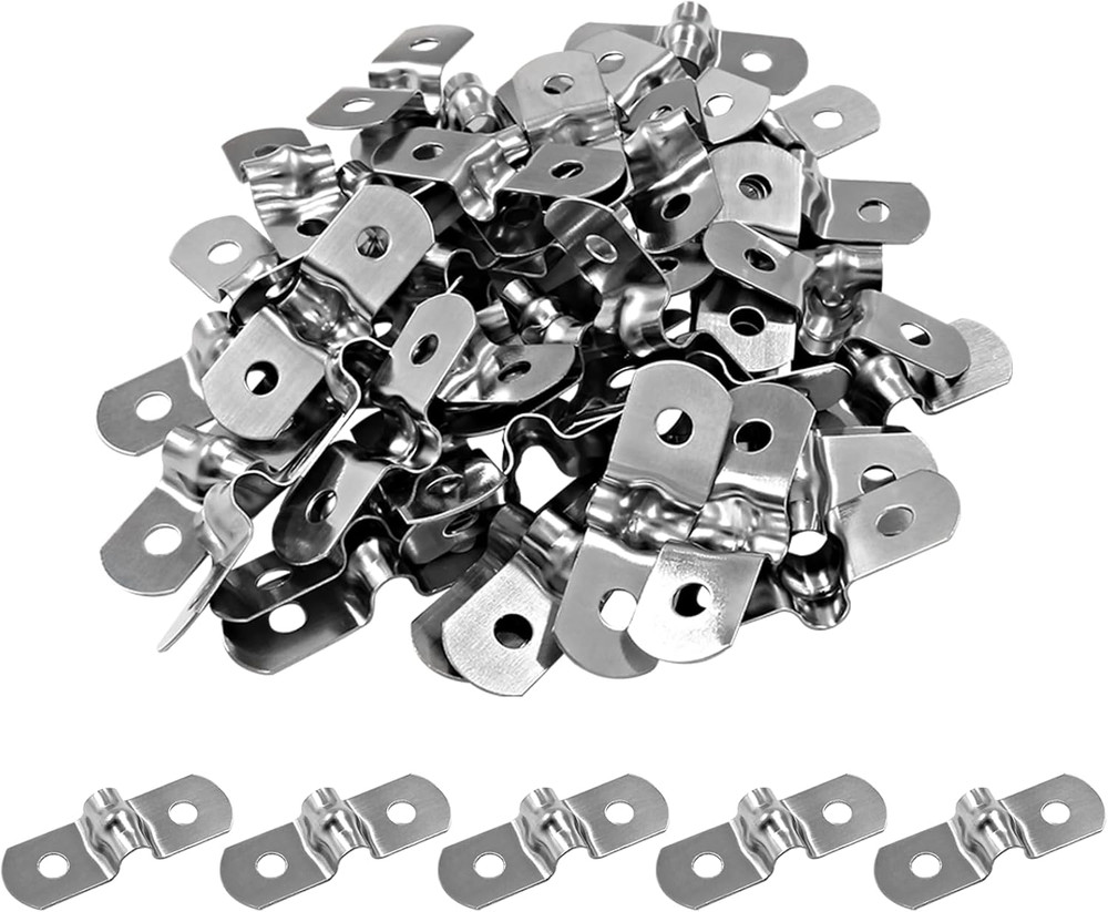 50Pcs 1/4" Two Hole Strap U Bracket, M5 Rigid Pipe Strap Stainless Steel
