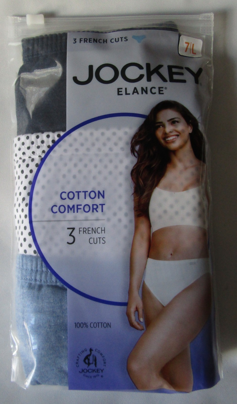Jockey Elance 100% Cotton French Cut Underwear - Women's Size 7 - 3 Pack - New