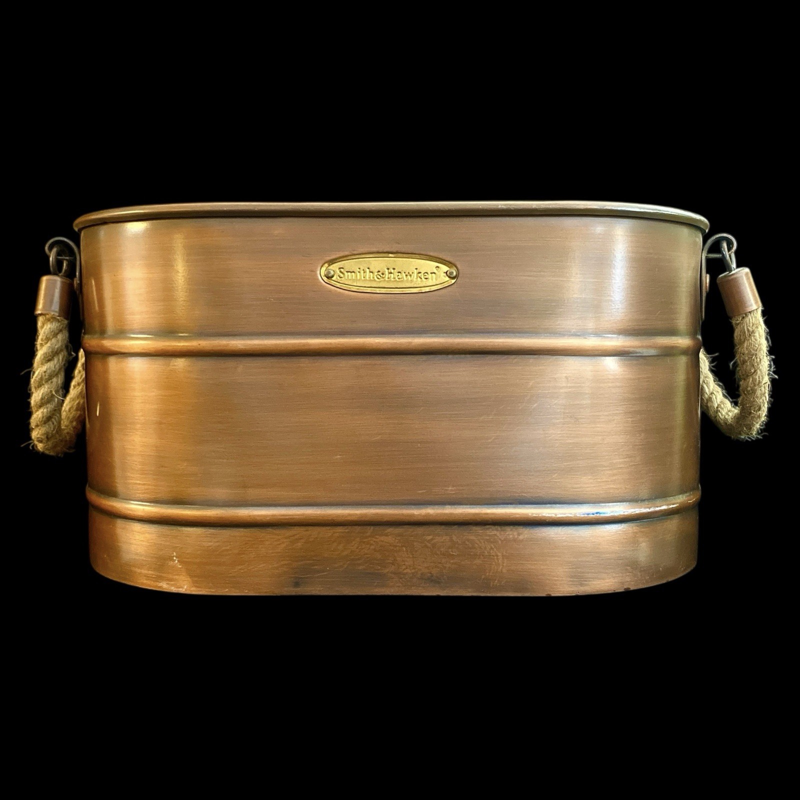 Smith & Hawken Large 16" Copper Finish Metal Log Holder Planter Tub Rope Handles