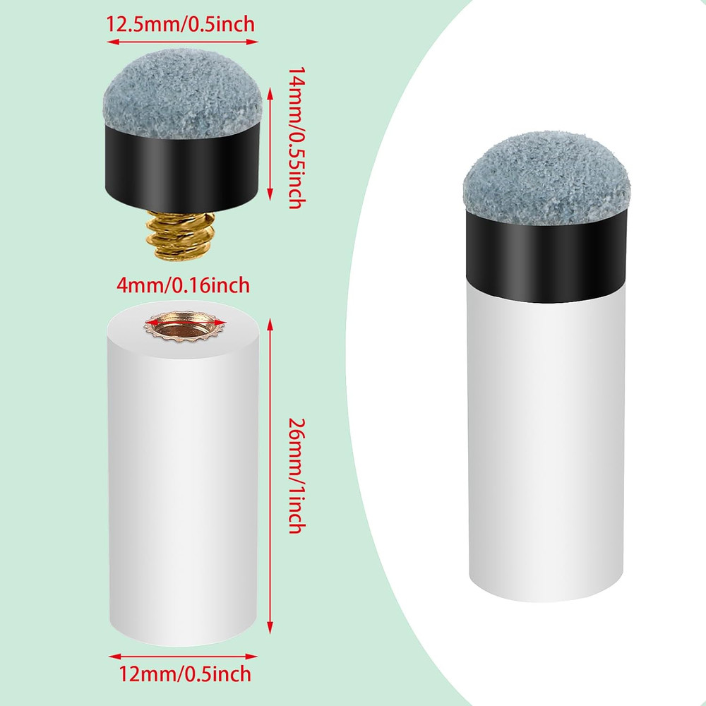 10 Sets Billiard Cues Tips Replacement with White Pool Cue Stick Ferrules, Screw