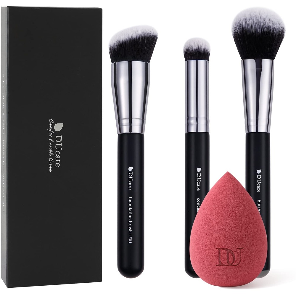 DUcare Makeup Kabuki Brushes + Blender Sponge Black