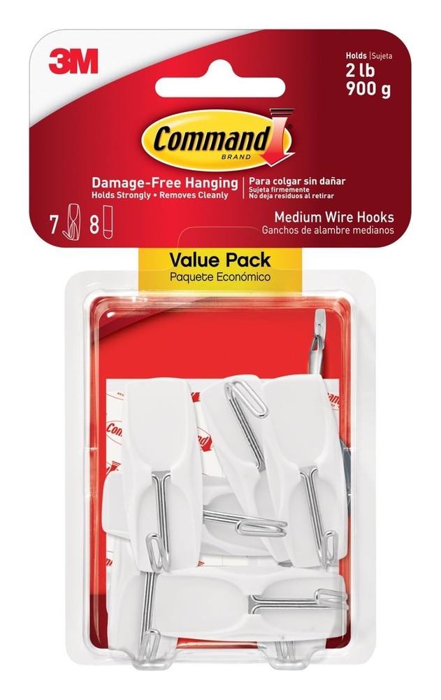 Medium Wire Toggle Hooks, 7 Wall Hook and 8 Strips, Damage-Free Hanging with ...