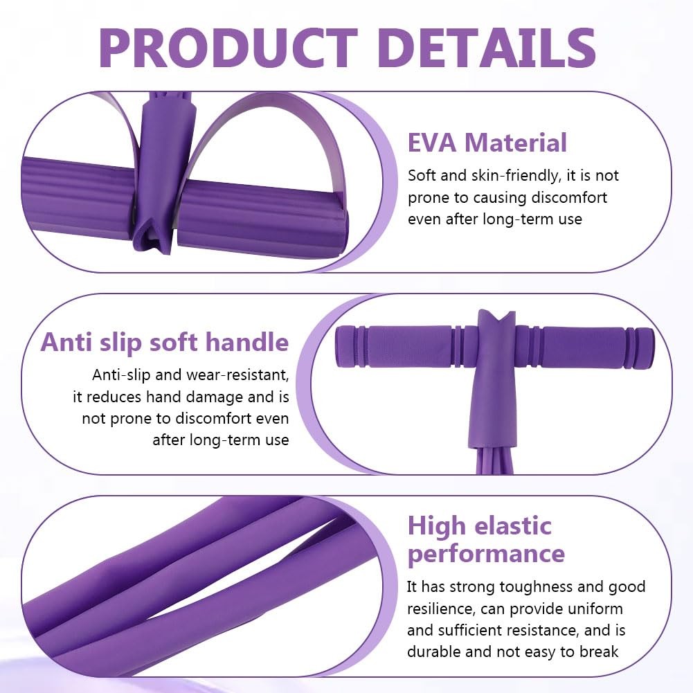 Fitness Resistance Bands- 6 Tube Pedal Ankle Puller with Handle & Tensile Rop...