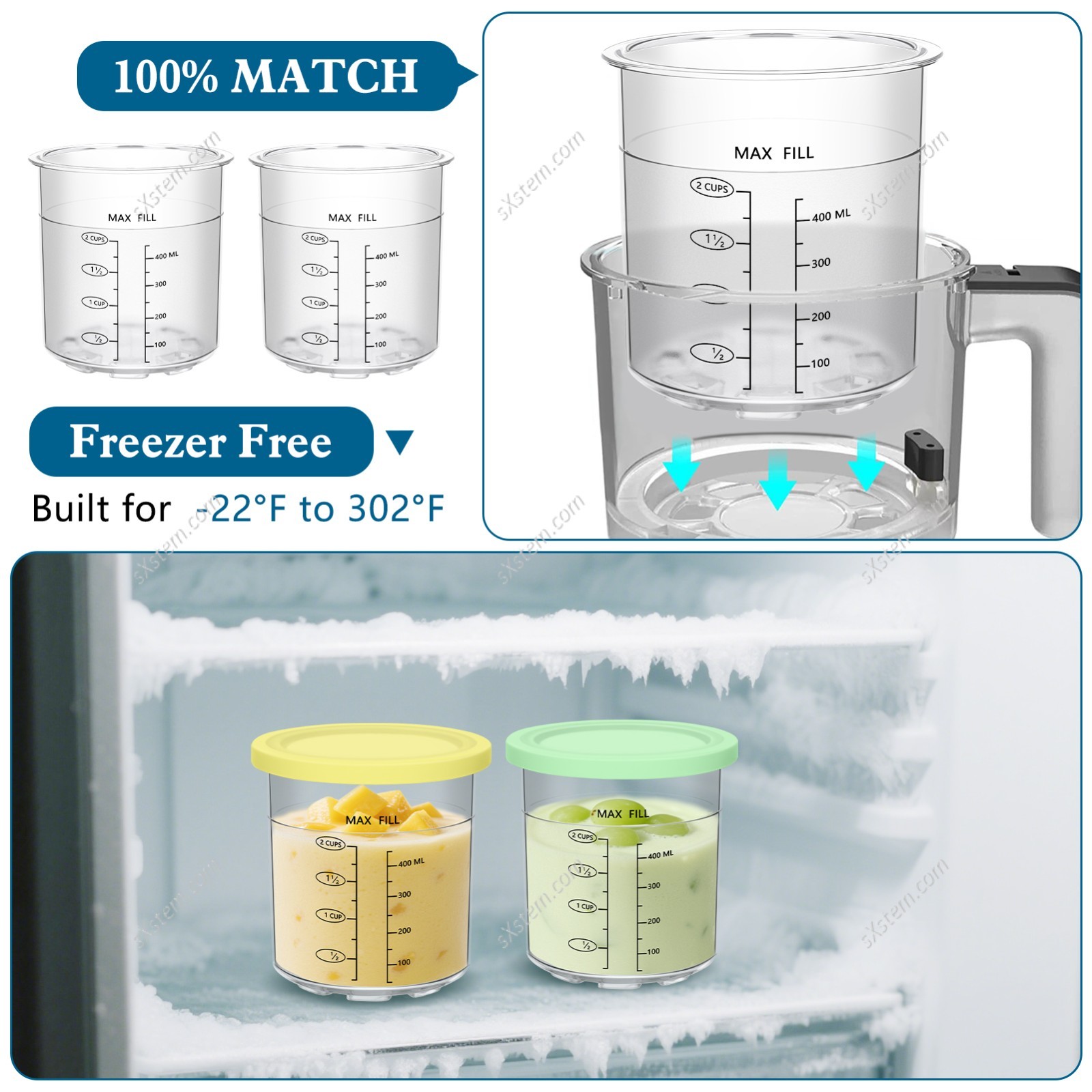 16OZ Replacement For Ninja Creami Pints & Lid Ice Cream Maker NC299 NC300 Series