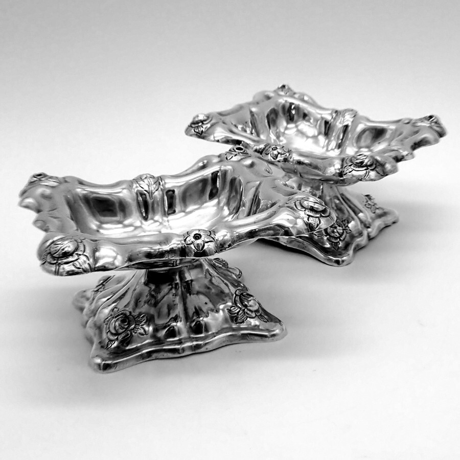 Austrian Footed Open Salts Pair 13 Loth 812 Silver 1850s