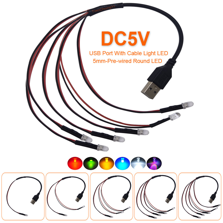 DC5V USB Port with 5mm Pre-wired Round LED Light string light-emitting diode DIY