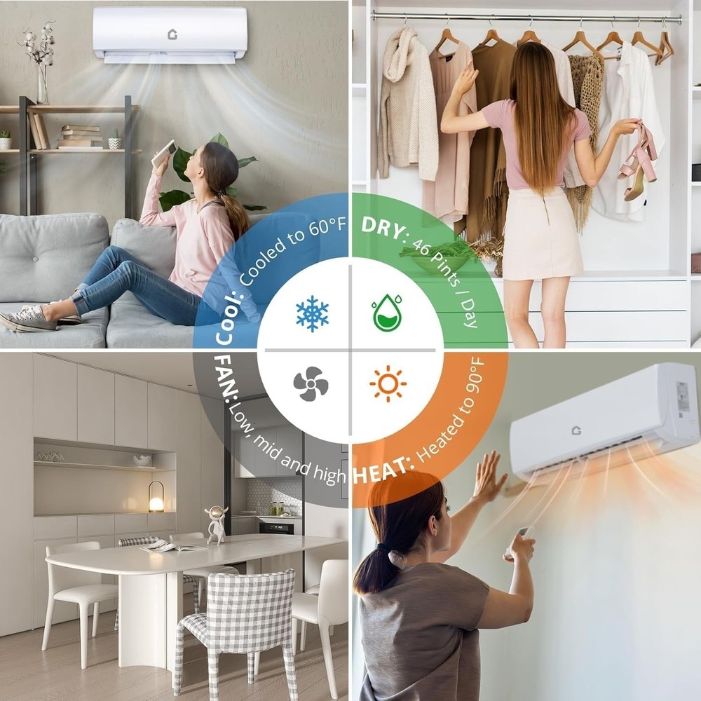 9,000 BTU Mini Split Air Conditioner & Heater, 20 SEER2, Ductless Split AC Unit