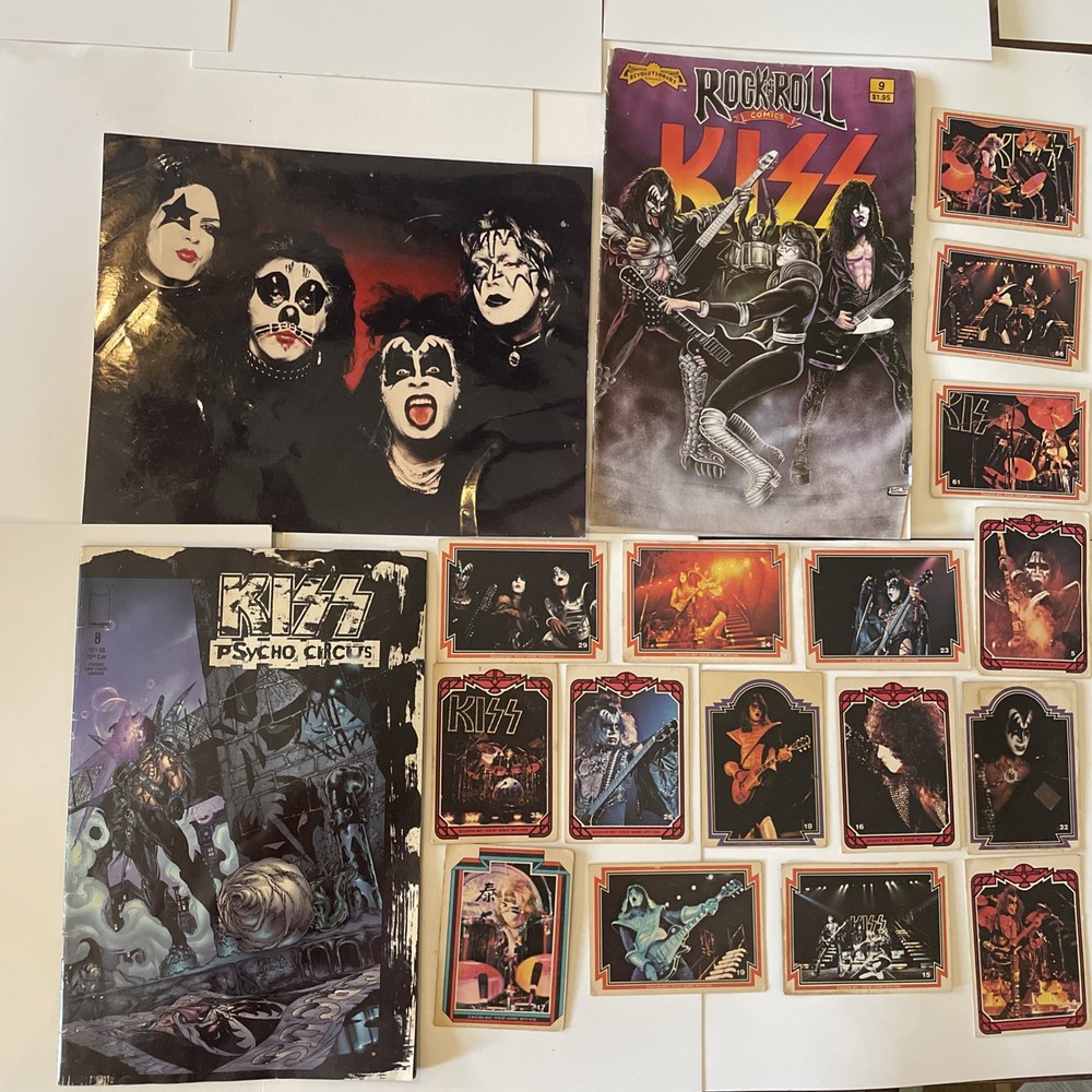 kiss memorabilia Lot  - Puzzle Cards, Ace KISS Army Card, Comics, 8 X 10