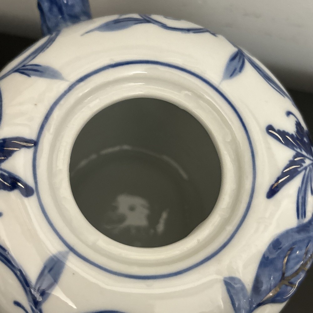 Bombay China Blue on White Teapot With Silver Accent Butterfly Pattern