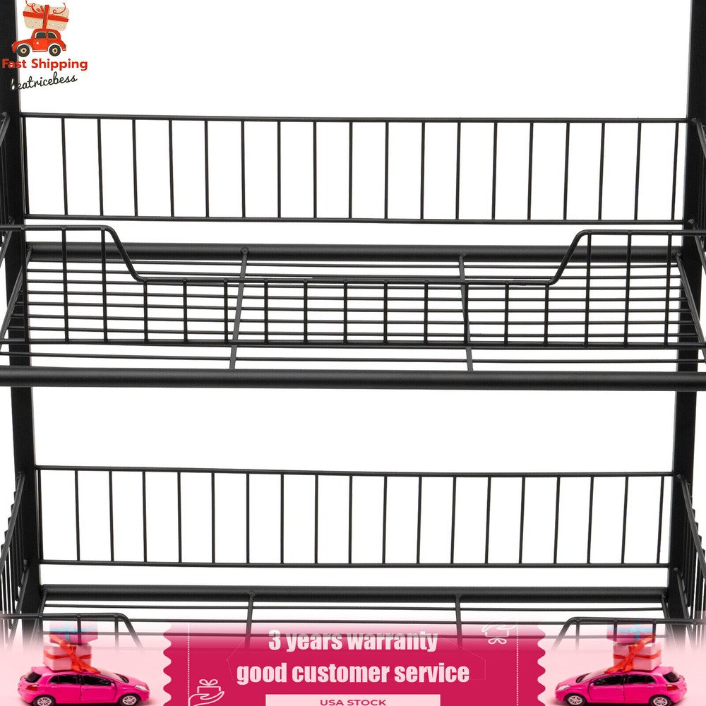 4 Tier Retail Display Rack Stand Snack Candy Display Organizer With 10 Hooks
